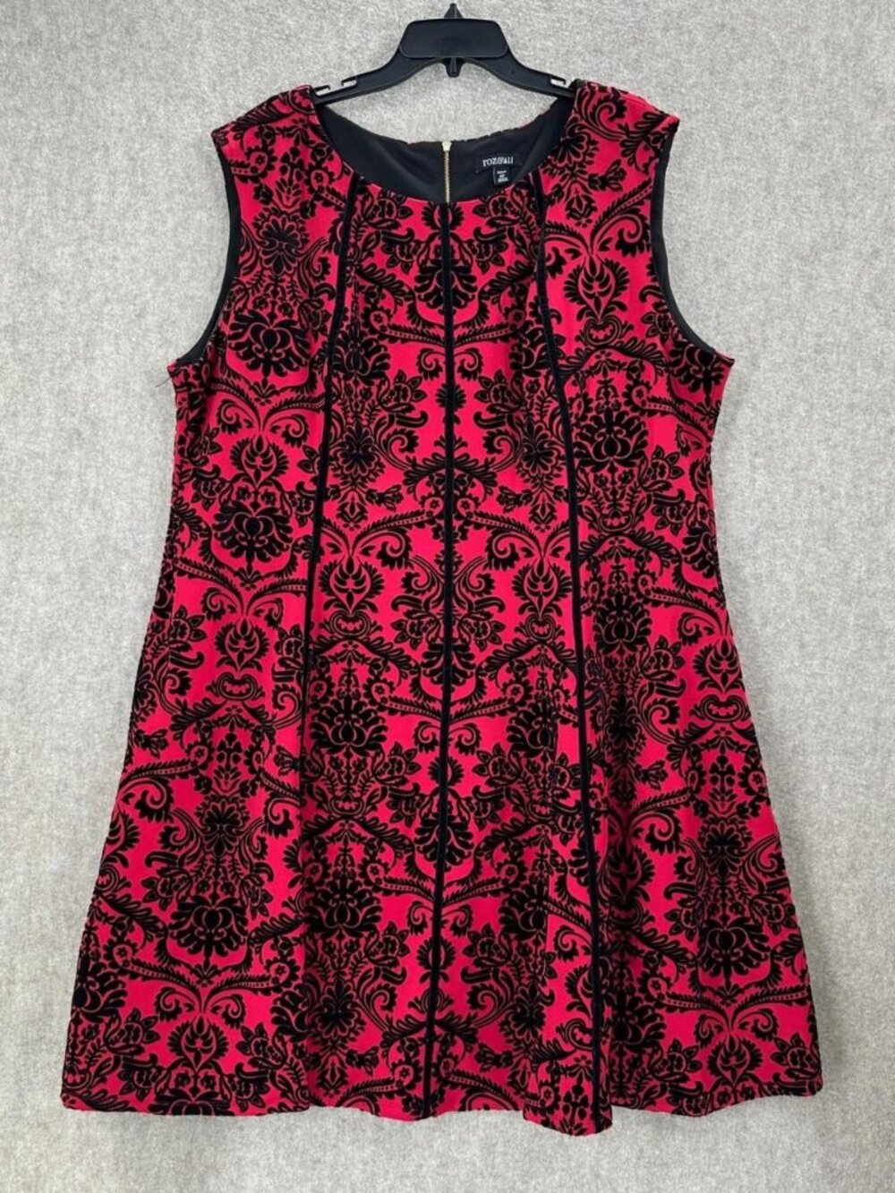 Roz & Ali Red Midi Dress w/Black Velvet Damask Flocking (Size 24) - Picture 8 of 8